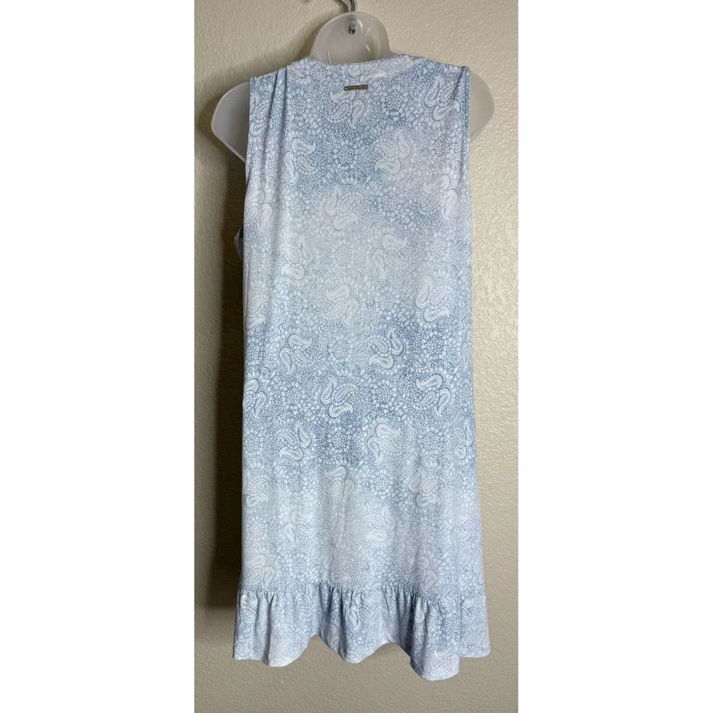 Michael Kors MMK L Shift Dress Blue White Paisley Ruffle Hem Sleeveless Tie Neck